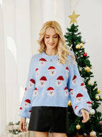 Pull de Noël femme manches longues motif Père Noël festif - Narela