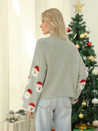 Pull de Noël femme manches longues motif Père Noël festif - Narela