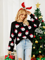 Pull de Noël femme manches longues motif Père Noël festif - Narela