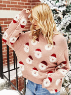 Pull de Noël femme manches longues motif Père Noël festif - Narela