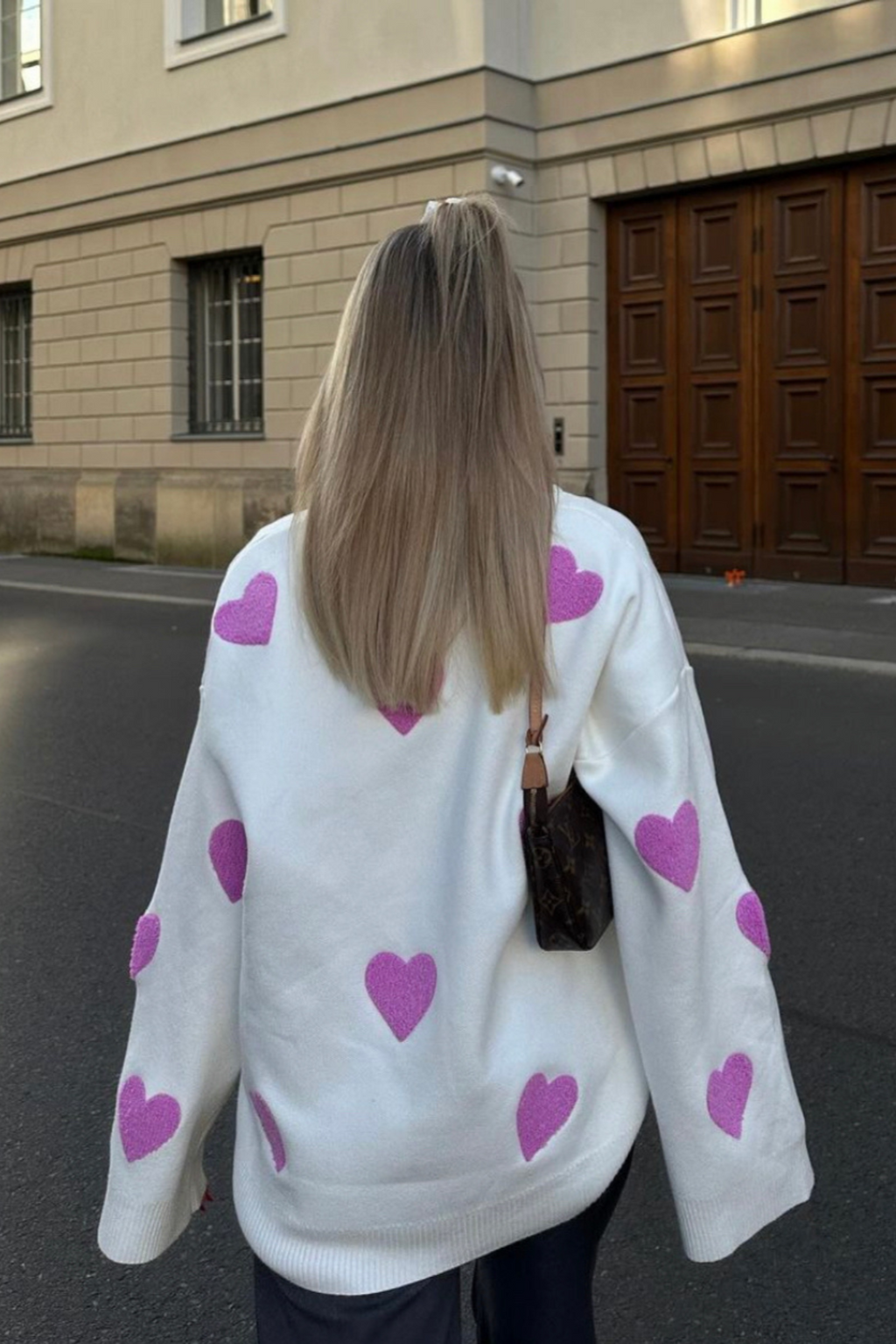 Pull oversize femme maille motif cœurs ample douillet - Barissa
