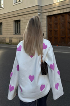 Pull oversize femme maille motif cœurs ample douillet - Barissa