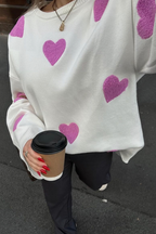 Pull oversize femme maille motif cœurs ample douillet - Barissa