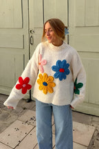 Pull oversize femme maille motifs floraux relief texture - Artelia