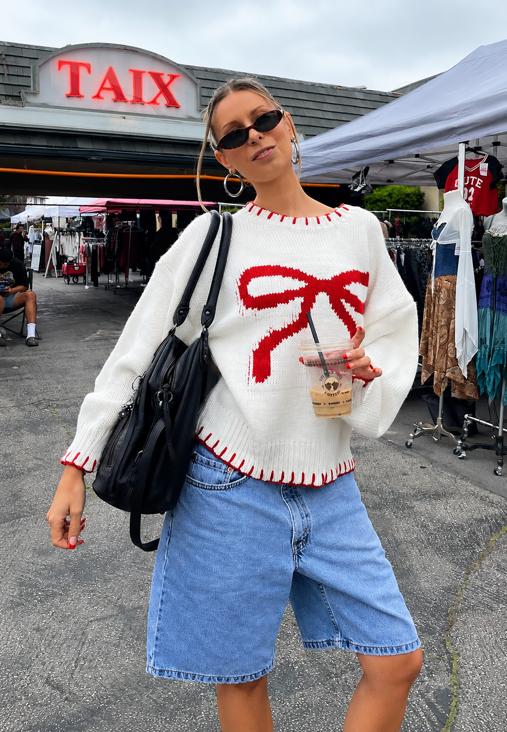 Pull oversize femme maille jacquard nœuds texture - Conny