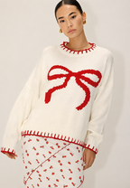 Pull oversize femme maille jacquard nœuds texture - Conny