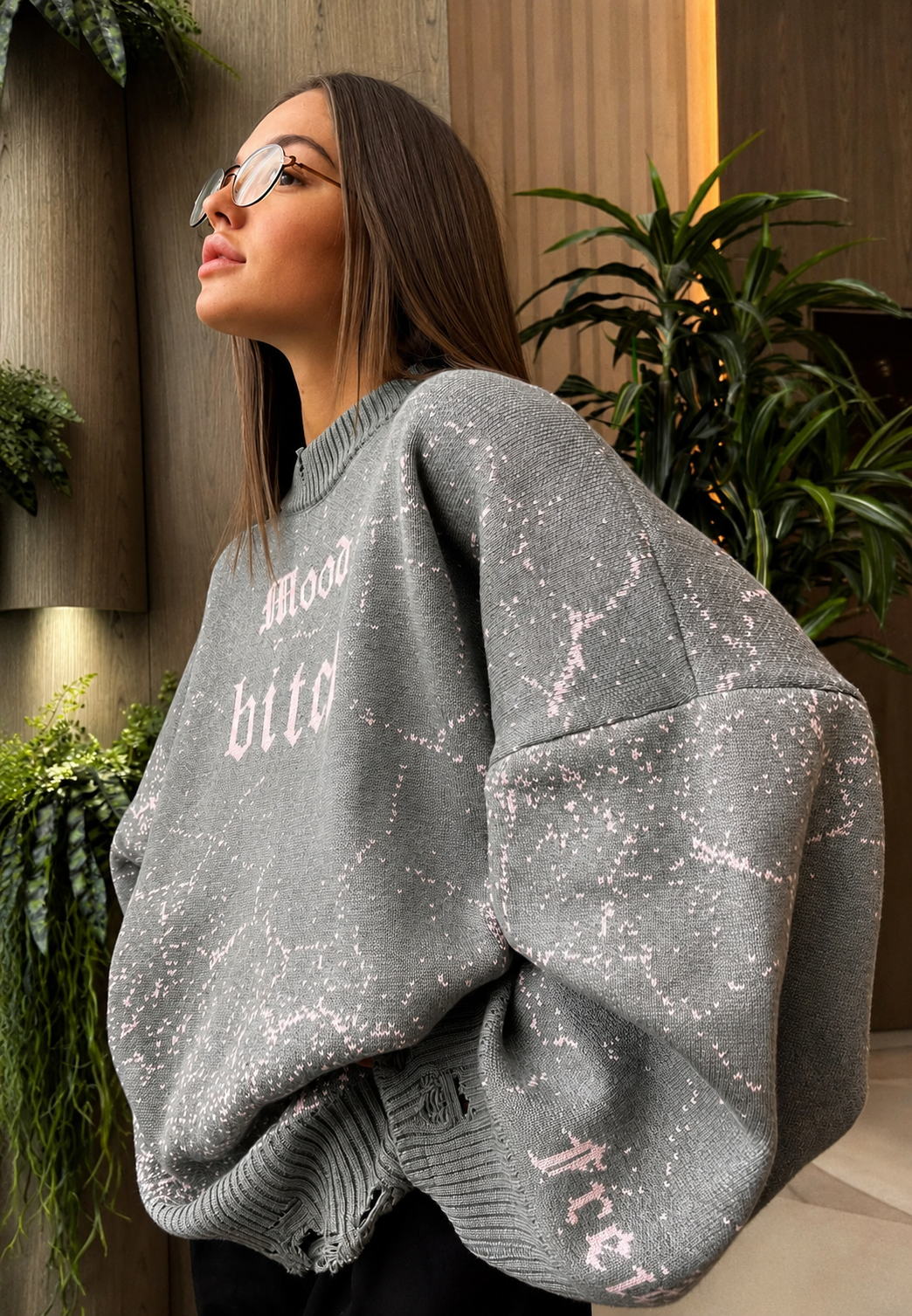 Pull oversize femme imprimé graphique détails déchirés - Liora