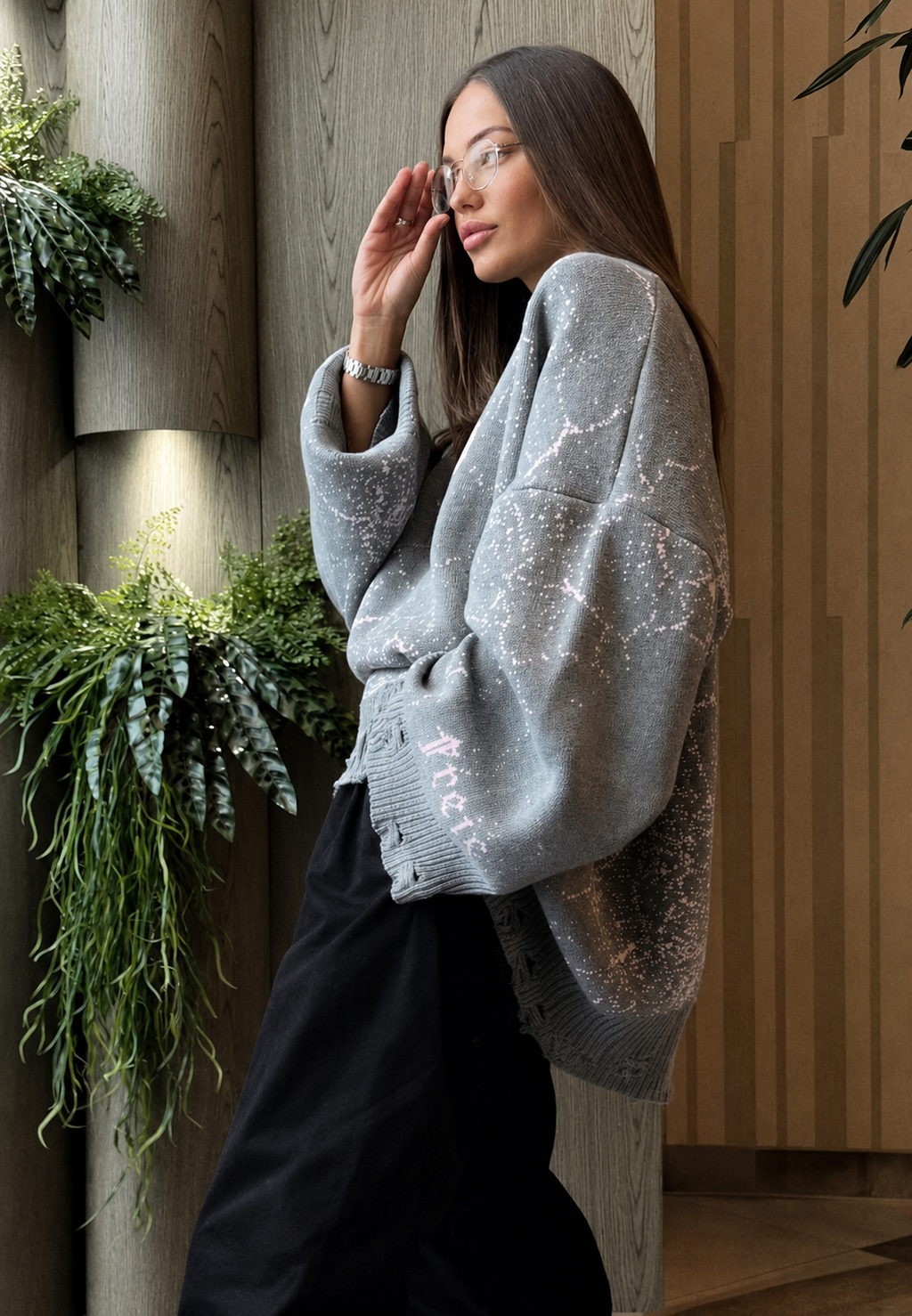 Pull oversize femme imprimé graphique détails déchirés - Liora