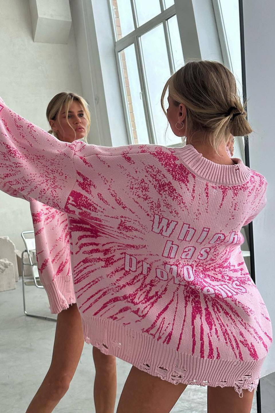 Pull oversize femme imprimé graphique détails déchirés - Liora