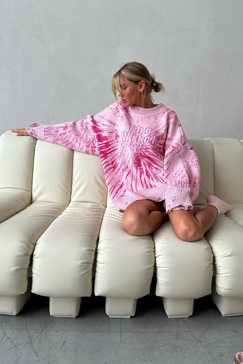 Pull oversize femme imprimé graphique détails déchirés - Liora