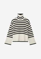 Pull oversize femme rayures col roulé manches larges chaud - Leonie