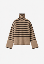 Pull oversize femme rayures col roulé manches larges chaud - Leonie