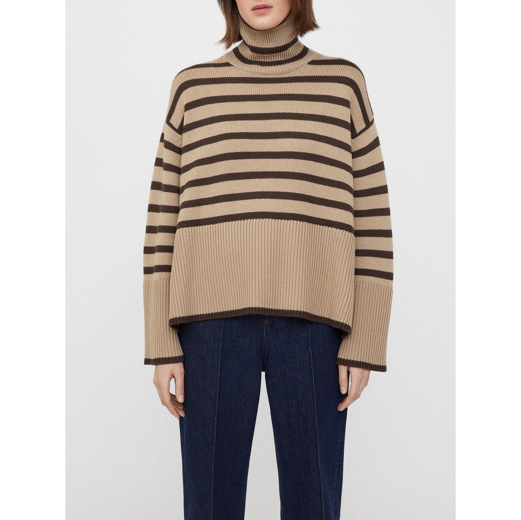 Pull oversize femme rayures col roulé manches larges chaud - Leonie