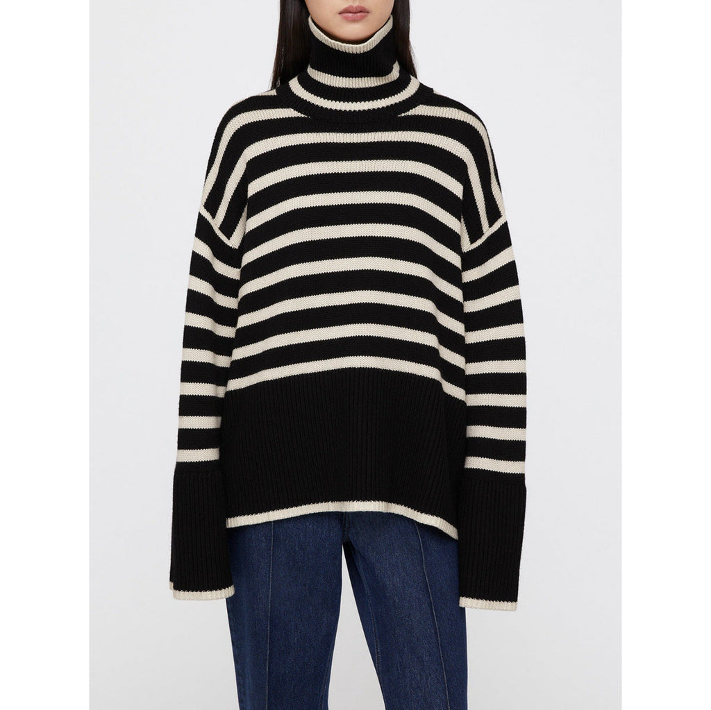 Pull oversize femme rayures col roulé manches larges chaud - Leonie