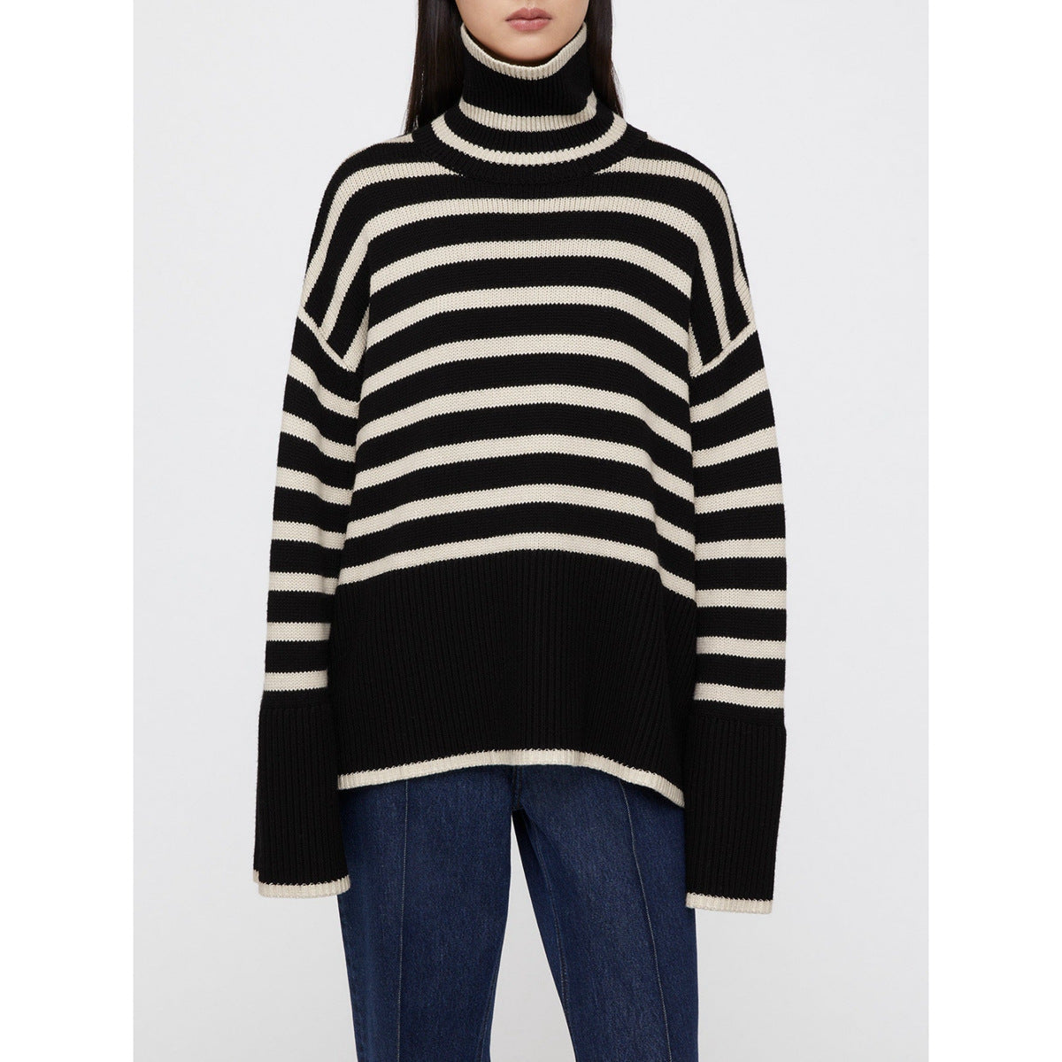 Pull oversize femme rayures col roulé manches larges chaud - Leonie