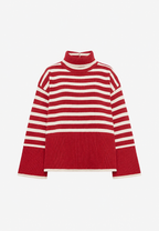 Pull oversize femme rayures col roulé manches larges chaud - Leonie