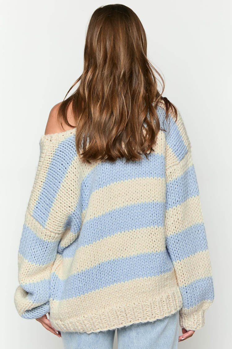Pull oversize femme rayures épaules dénudées maille ample - Frida