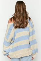 Pull oversize femme rayures épaules dénudées maille ample - Frida