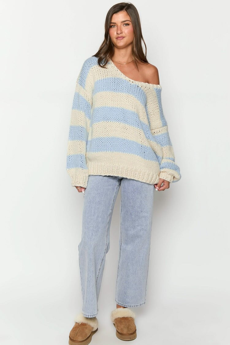 Pull oversize femme rayures épaules dénudées maille ample - Frida