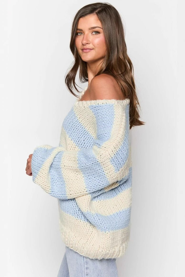 Pull oversize femme rayures épaules dénudées maille ample - Frida