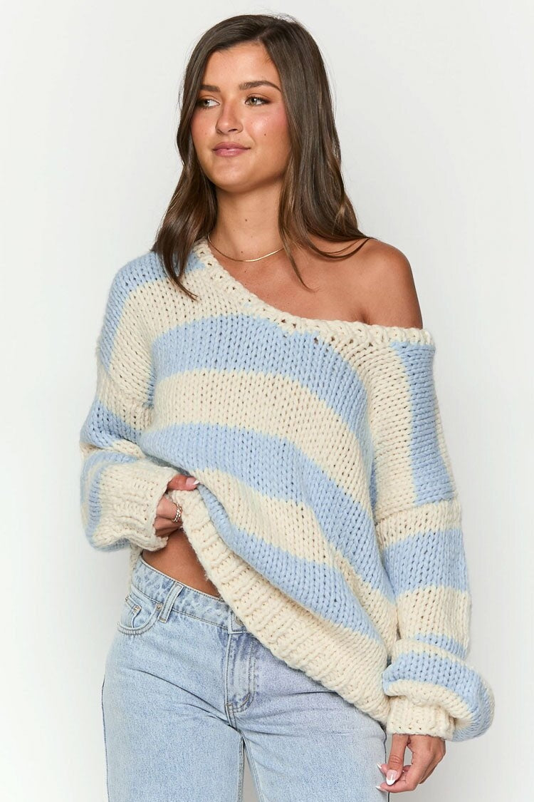 Pull oversize femme rayures épaules dénudées maille ample - Frida