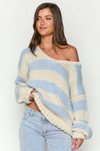 Pull oversize femme rayures épaules dénudées maille ample - Frida