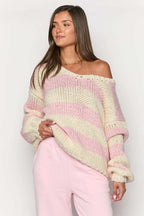 Pull oversize femme rayures épaules dénudées maille ample - Frida