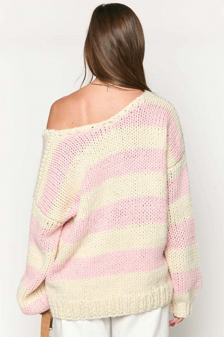 Pull oversize femme rayures épaules dénudées maille ample - Frida