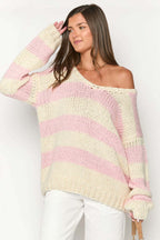 Pull oversize femme rayures épaules dénudées maille ample - Frida