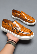 Mocassins homme effet crocodile double boucle semelle blanche - Torben