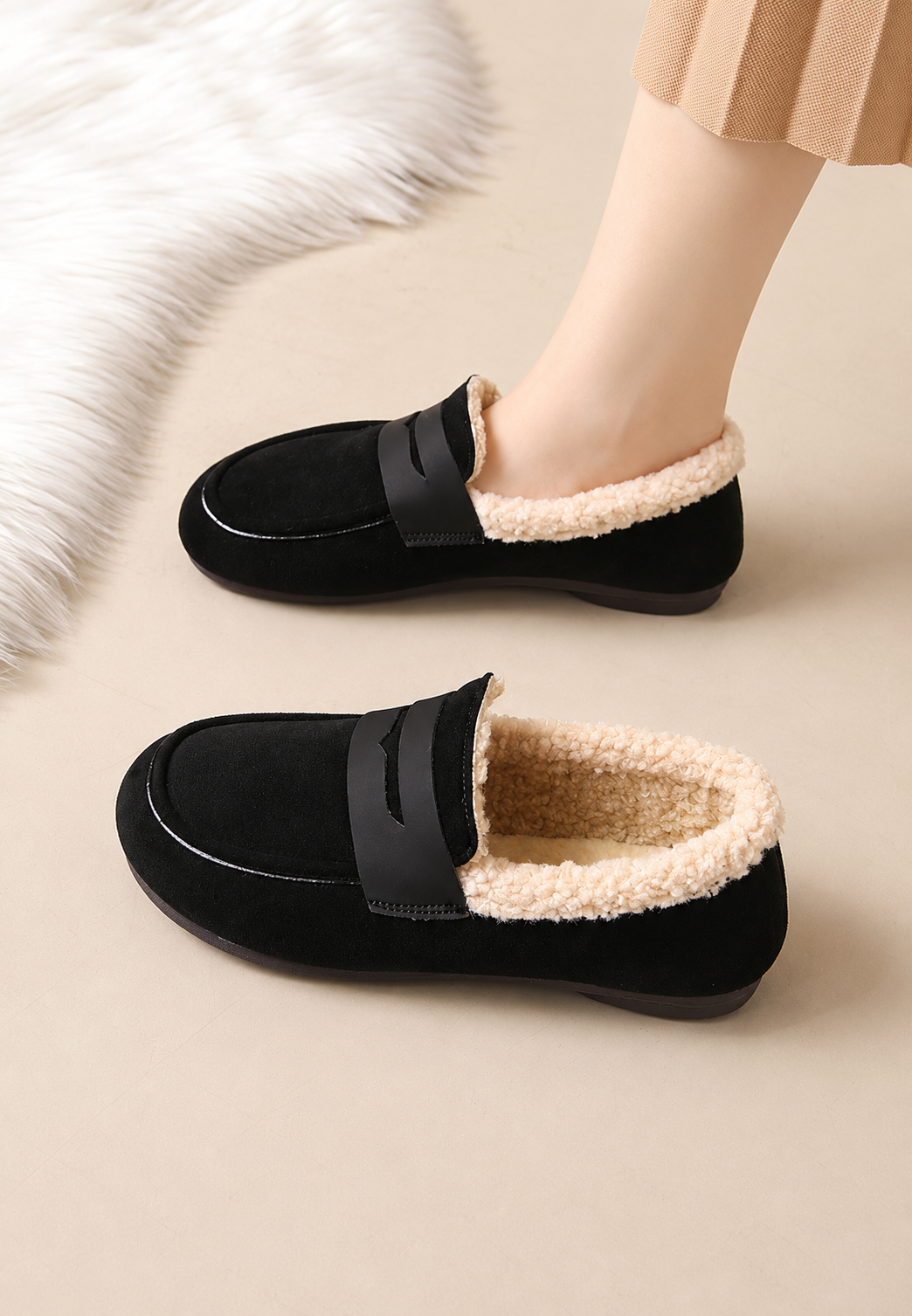 Mocassins femme effet daim doublure fourrure chauds hiver - Naira