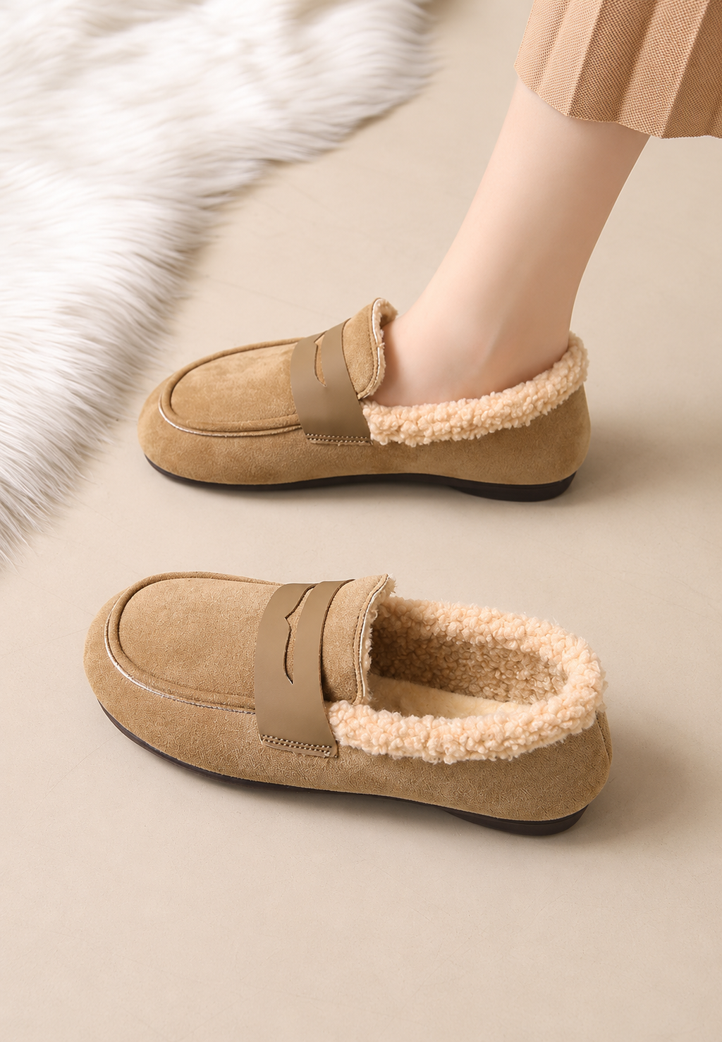 Mocassins femme effet daim doublure fourrure chauds hiver - Naira