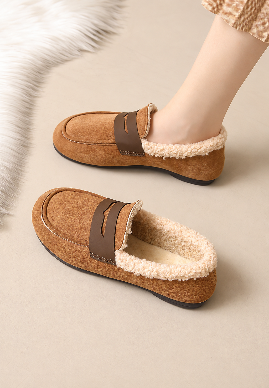 Mocassins femme effet daim doublure fourrure chauds hiver - Naira