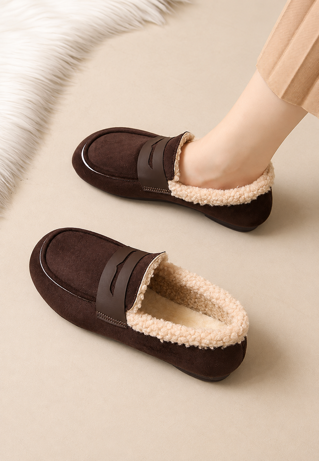 Mocassins femme effet daim doublure fourrure chauds hiver - Naira
