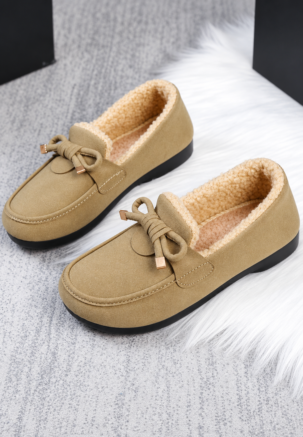 Mocassins femme doublure velours nœud décoratif semelle plate - Selma