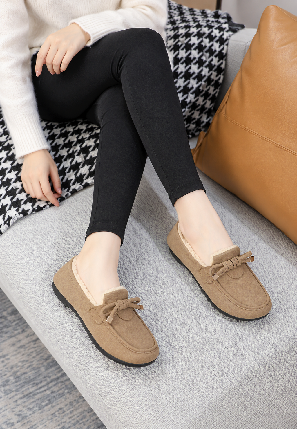 Mocassins femme doublure velours nœud décoratif semelle plate - Selma