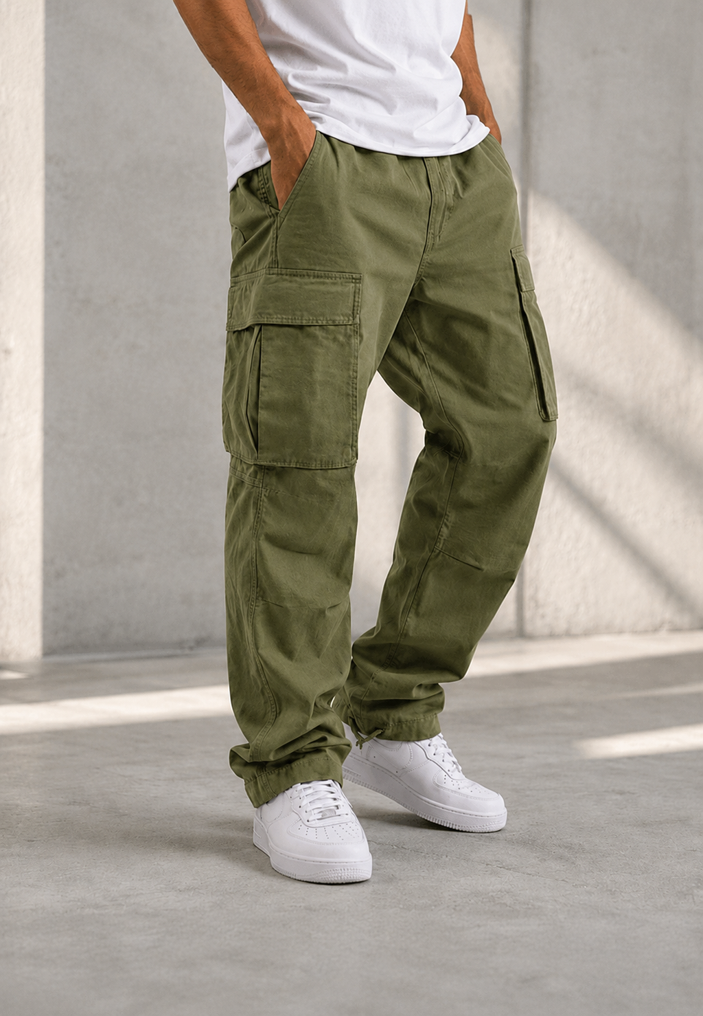 Pantalon cargo homme coupe ajustée poches latérales ourlet réglable - Hilbert