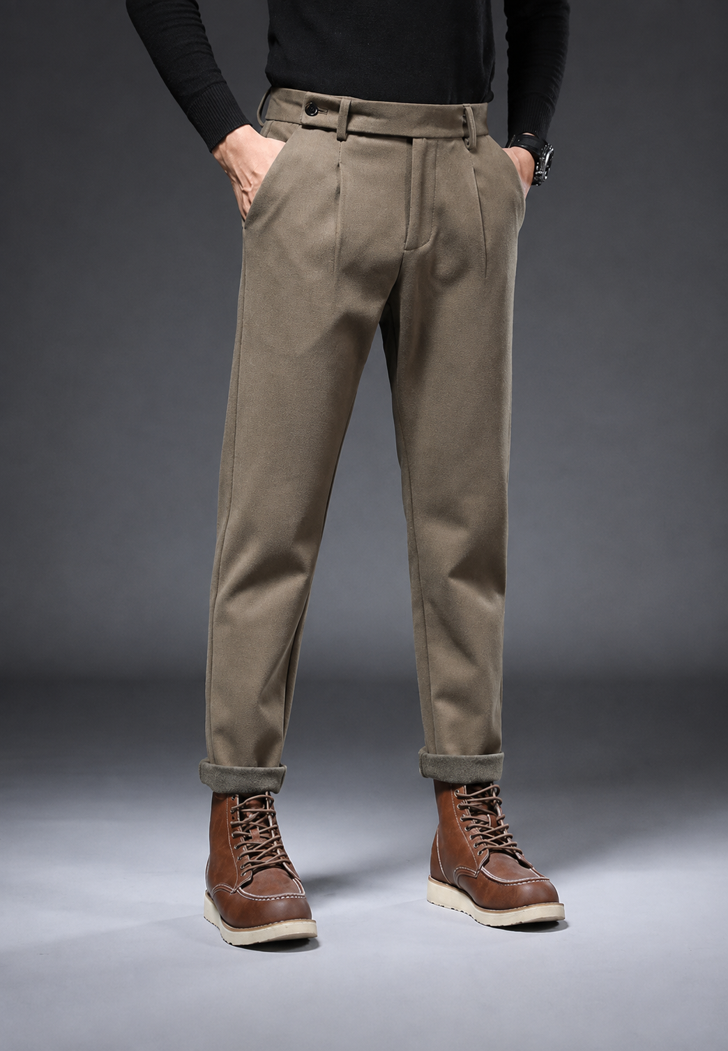 Pantalon homme décontracté coupe droite pinces polyvalent - Viktor