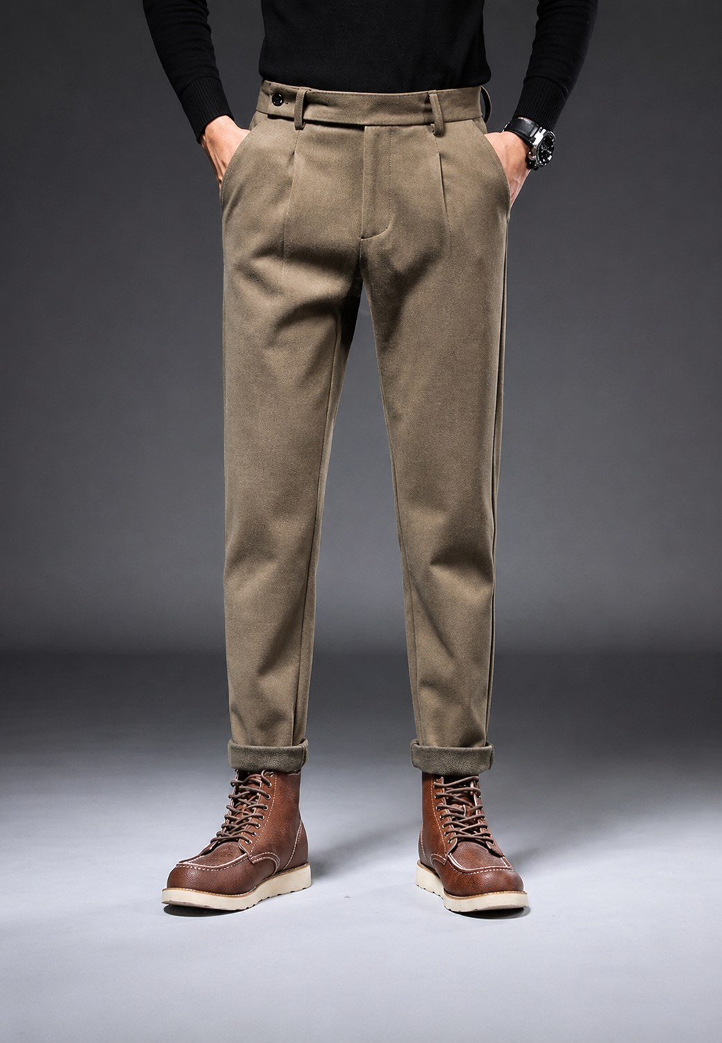 Pantalon homme décontracté coupe droite pinces polyvalent - Viktor