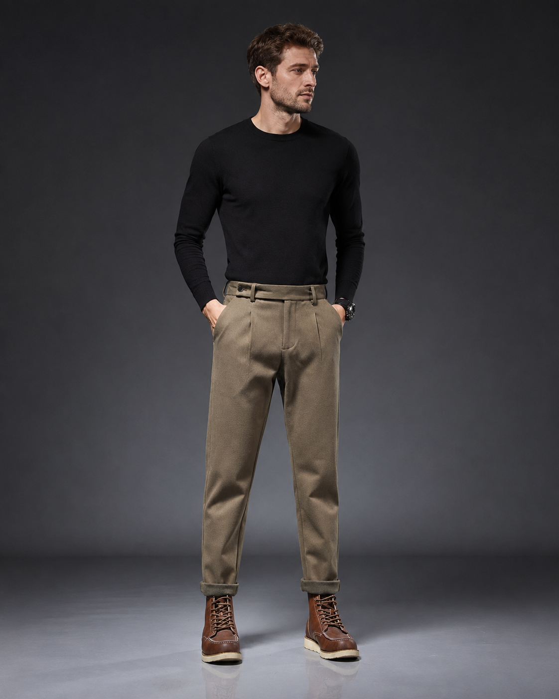 Pantalon homme décontracté coupe droite pinces polyvalent - Viktor
