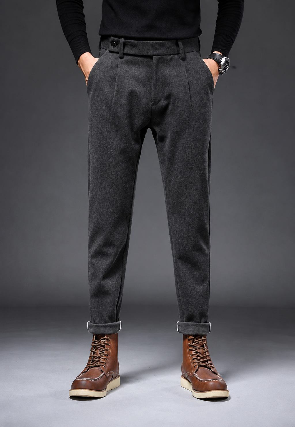 Pantalon homme décontracté coupe droite pinces polyvalent - Viktor