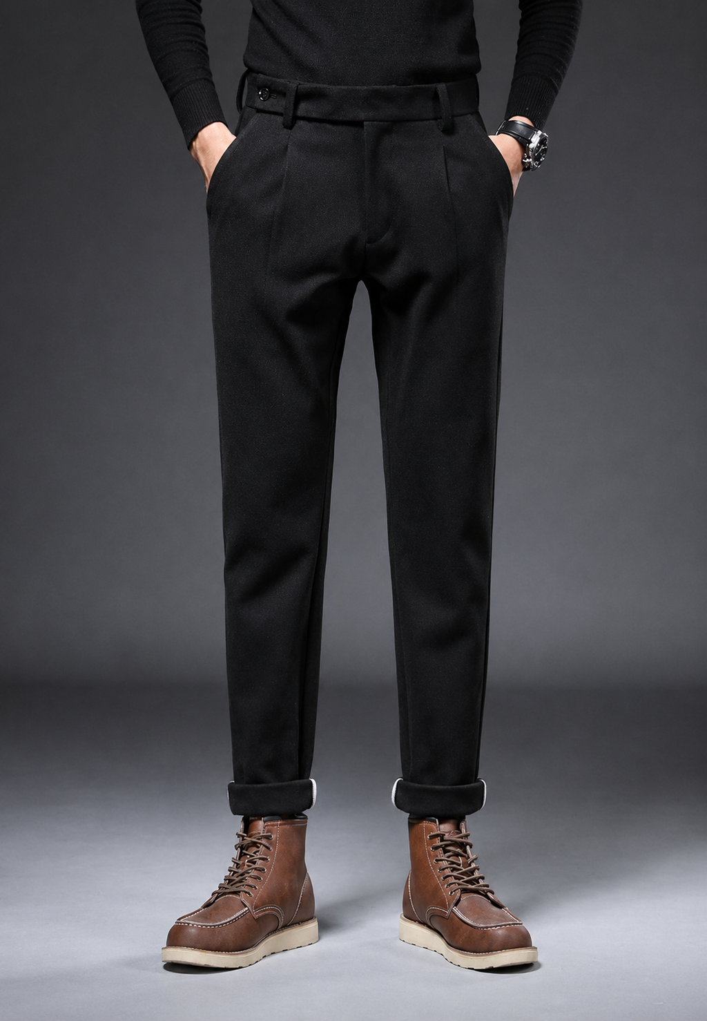 Pantalon homme décontracté coupe droite pinces polyvalent - Viktor