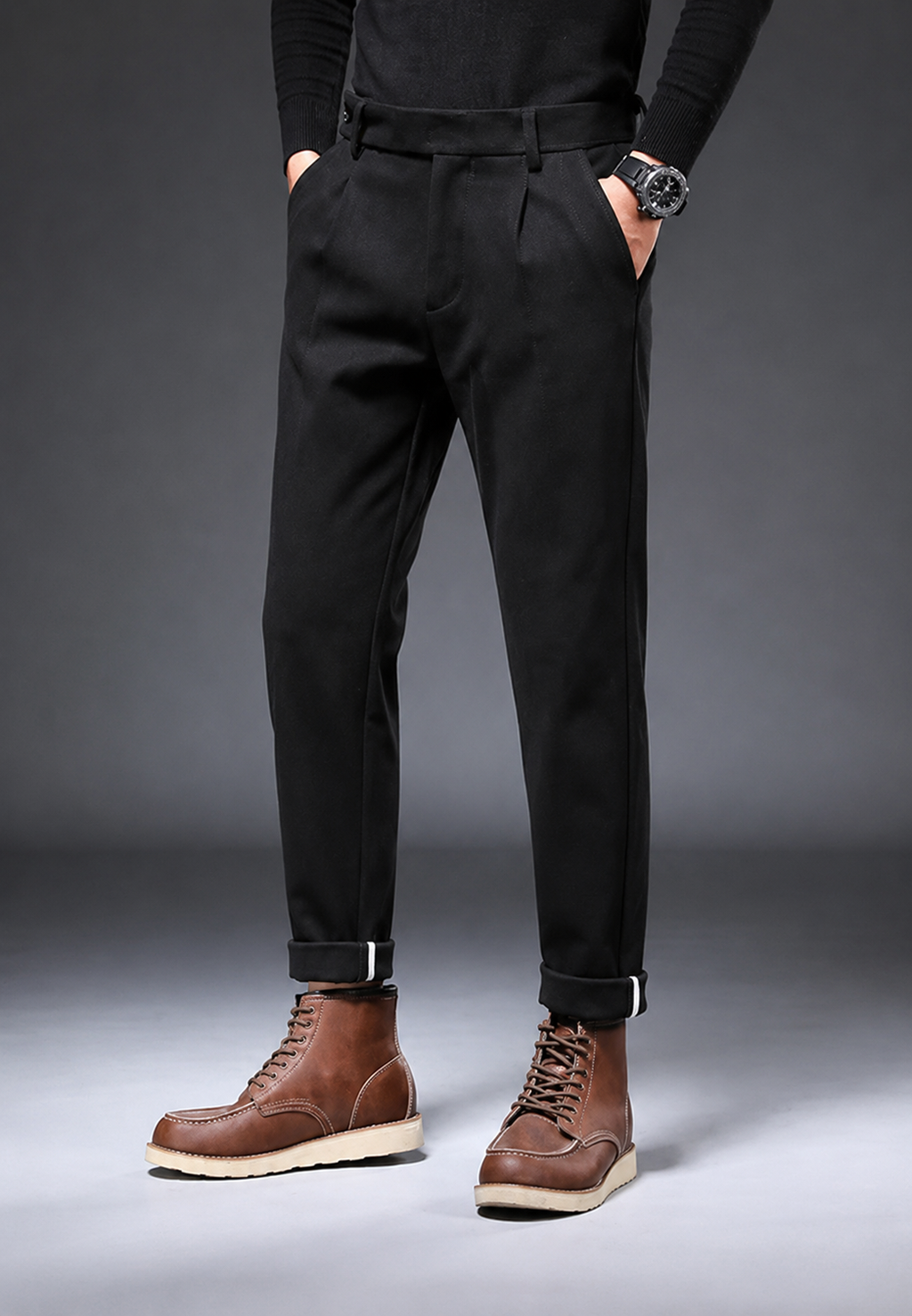 Pantalon homme décontracté coupe droite pinces polyvalent - Viktor