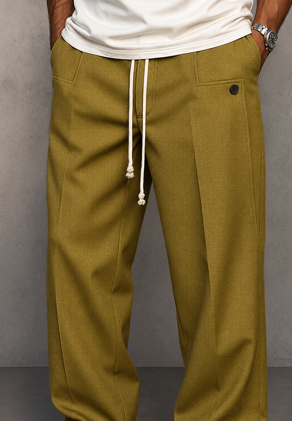 Pantalon large homme pinces taille ajustable coupe fluide - Tavon