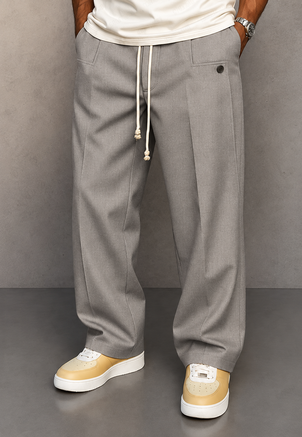 Pantalon large homme pinces taille ajustable coupe fluide - Tavon