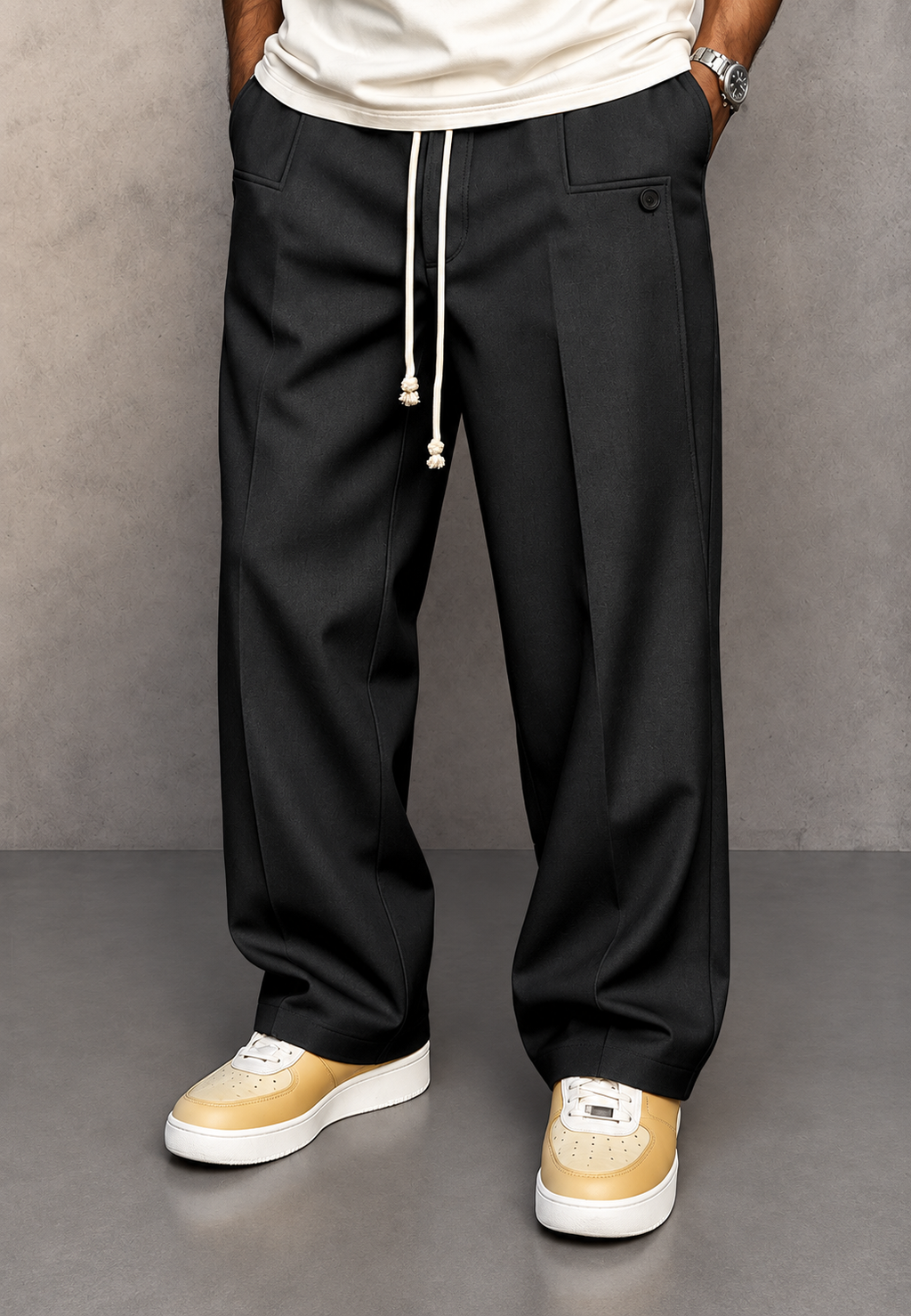 Pantalon large homme pinces taille ajustable coupe fluide - Tavon
