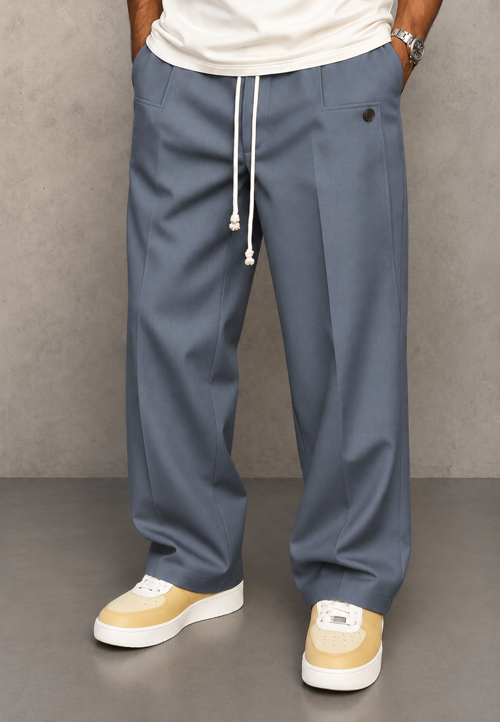 Pantalon large homme pinces taille ajustable coupe fluide - Tavon