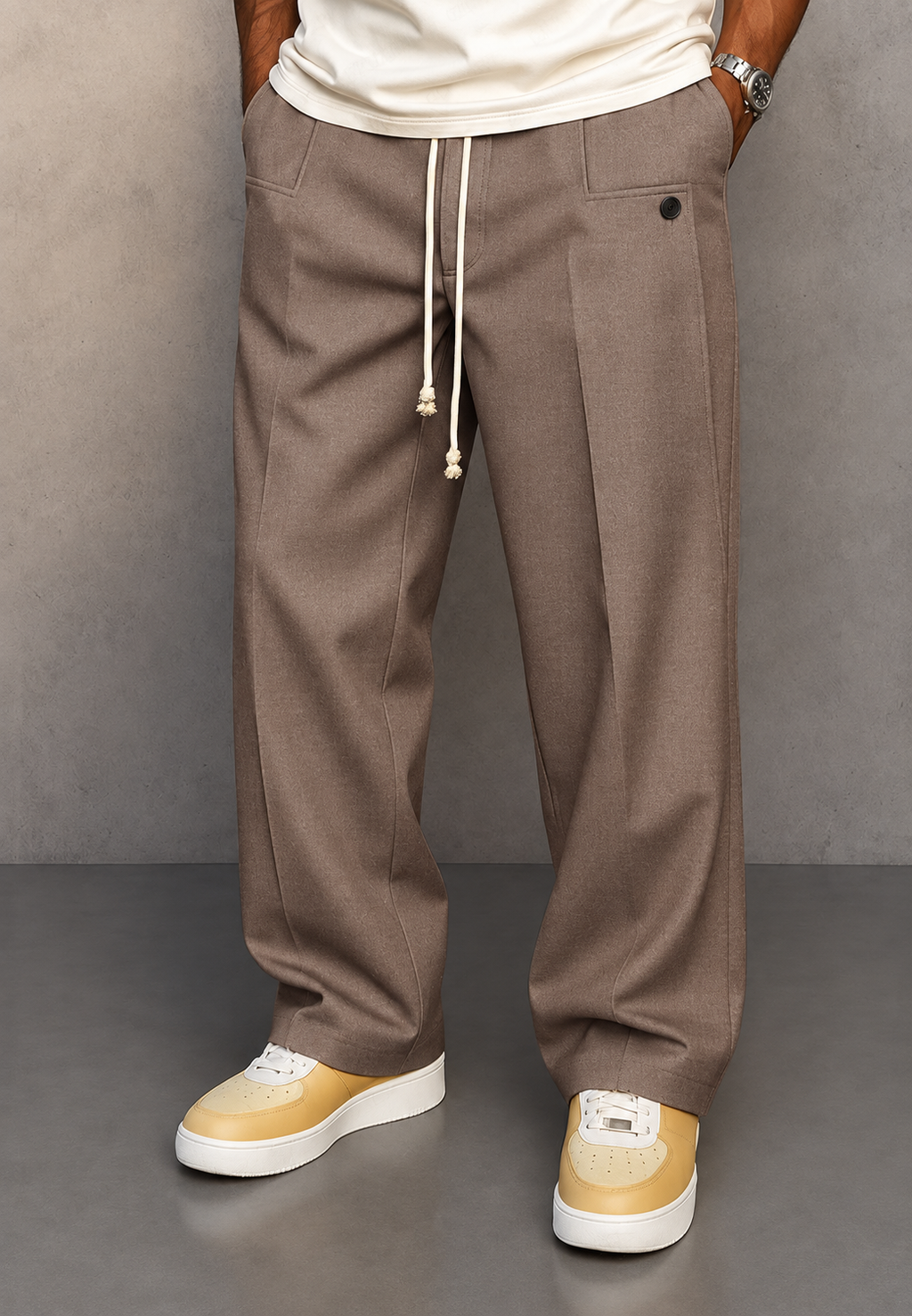 Pantalon large homme pinces taille ajustable coupe fluide - Tavon