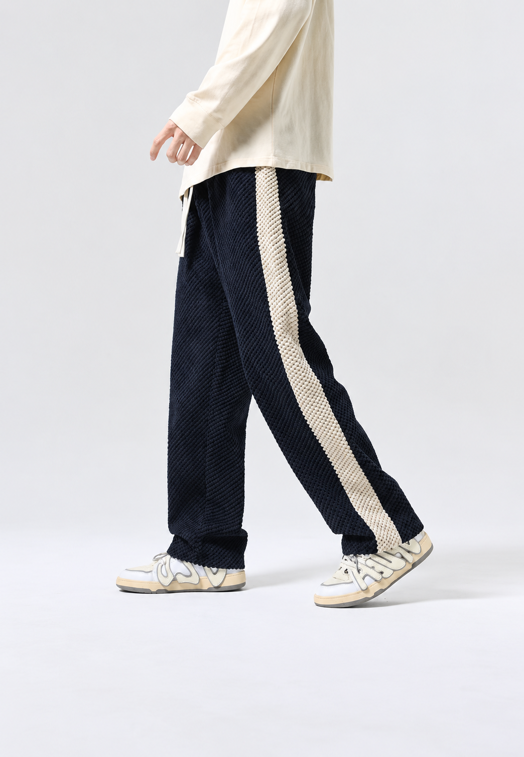 Pantalon jogging homme velours côtelé coupe ample bande latérale - Dorian