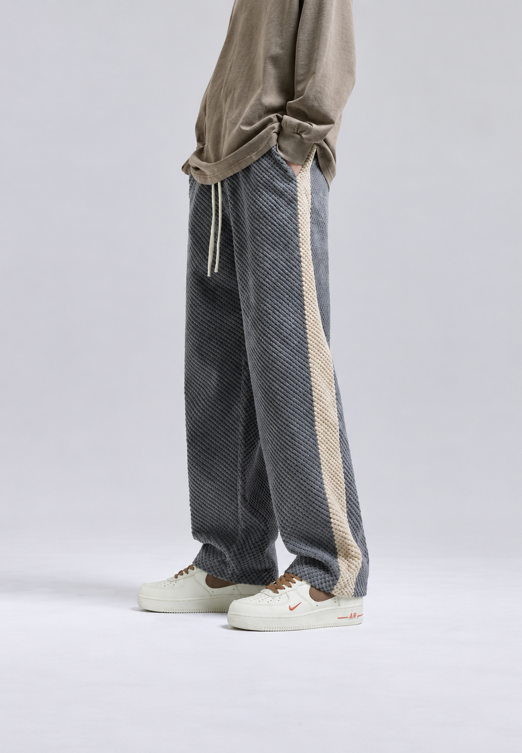 Pantalon jogging homme velours côtelé coupe ample bande latérale - Dorian